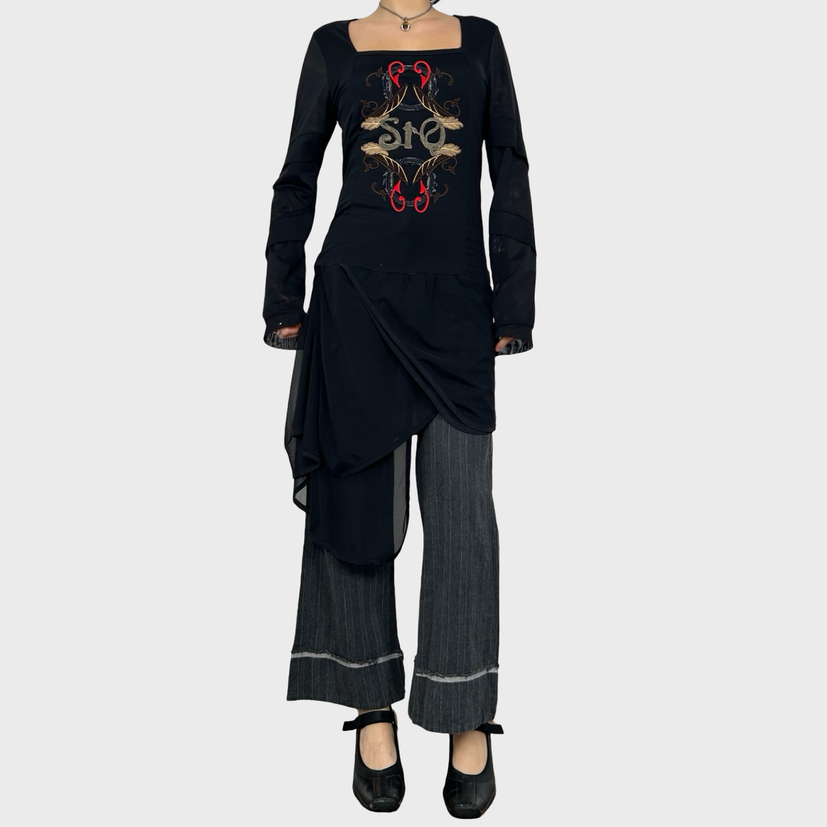 Save the Queen Asymmetric Mesh Long Sleeve Dress - M/L
