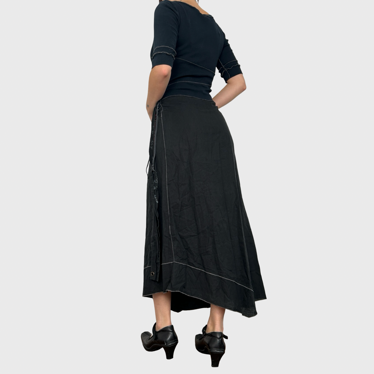 Cop Copine Black Bi-Material Asymmetric Maxi Dress - S