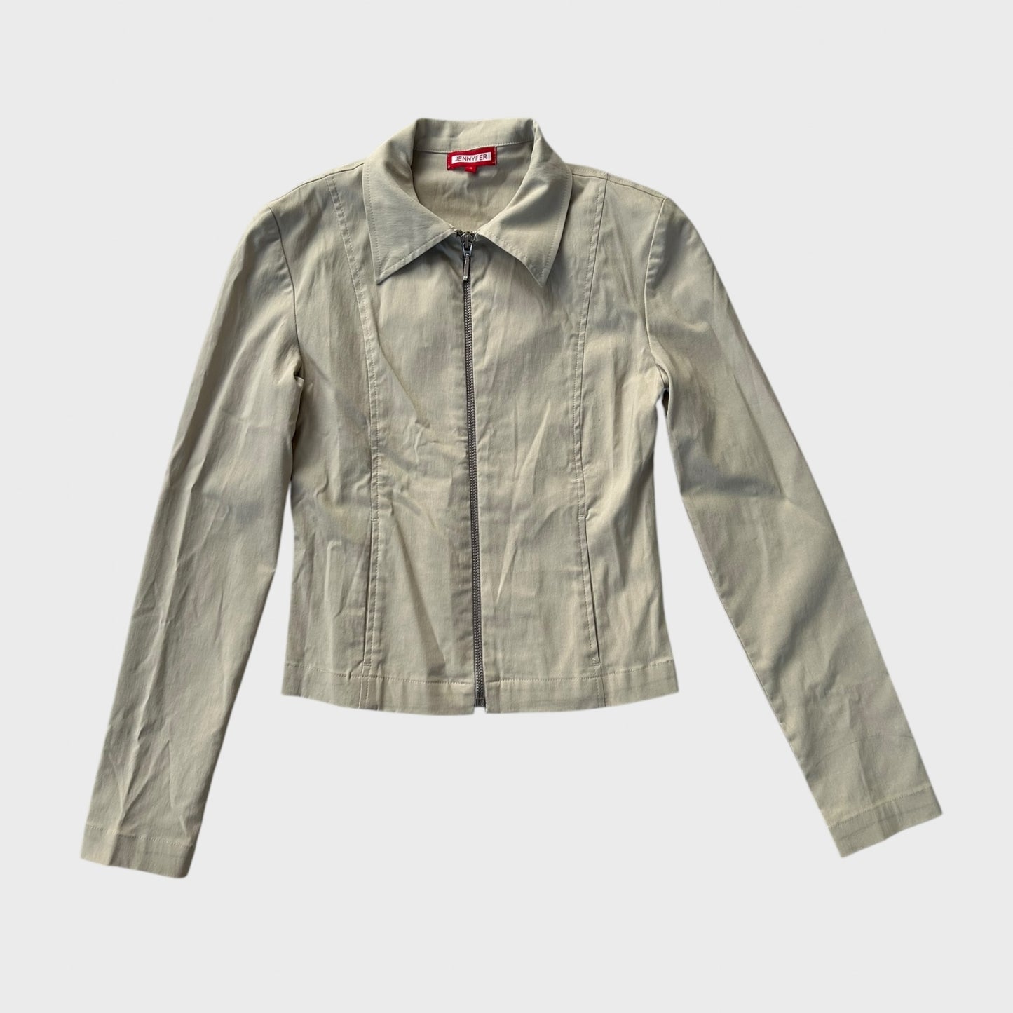 Cream fitted zip up shirt jacket