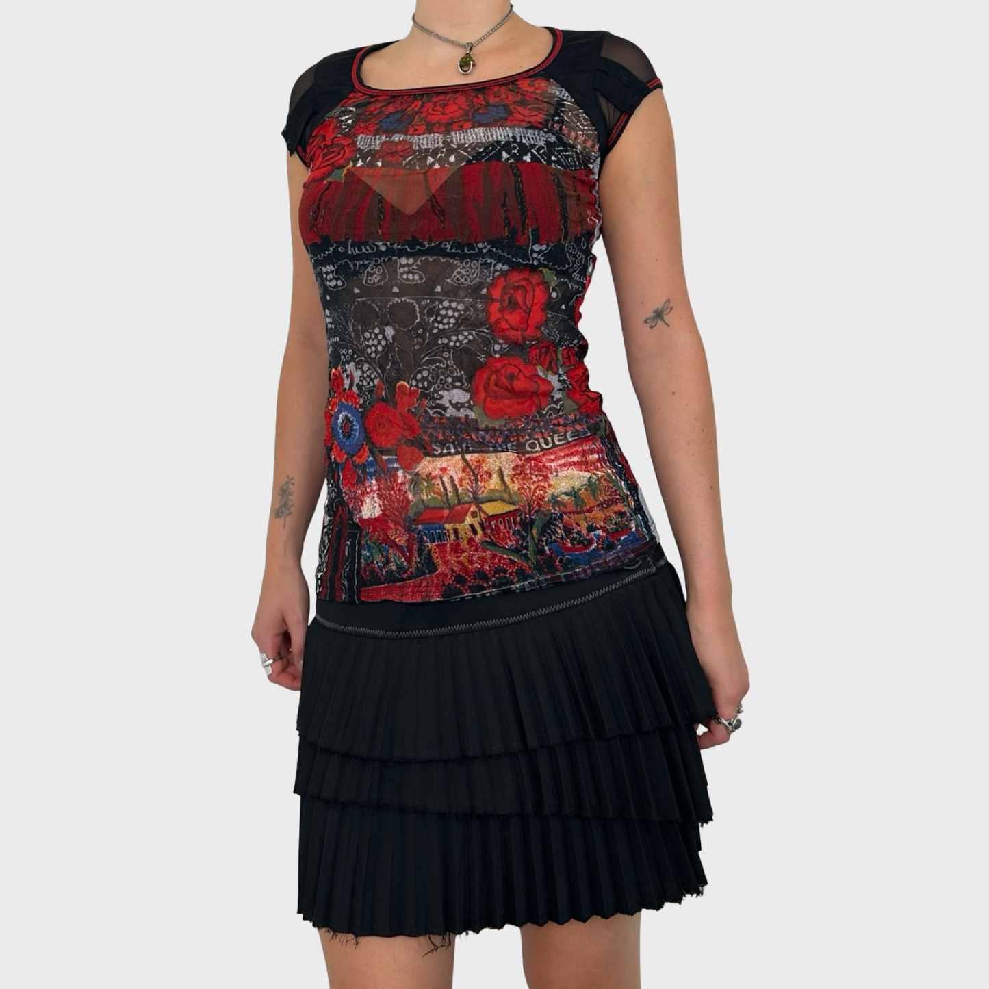 Save The Queen Red Graphic Mesh Short Sleeve Top - S
