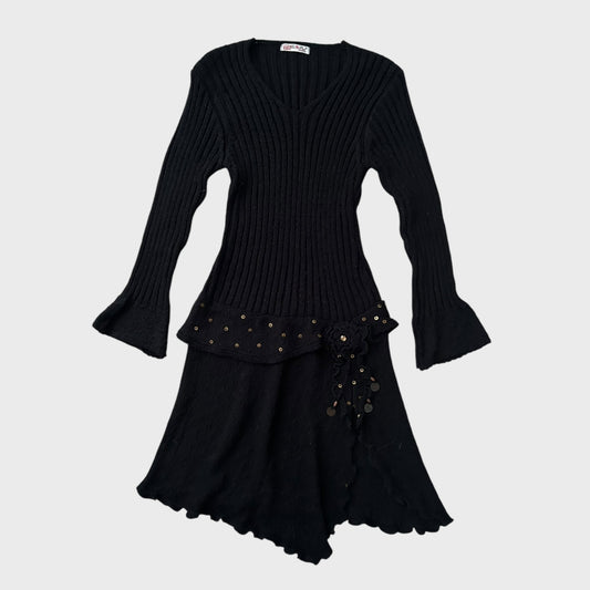 Vintage 90s Black Knitted Mini Dress