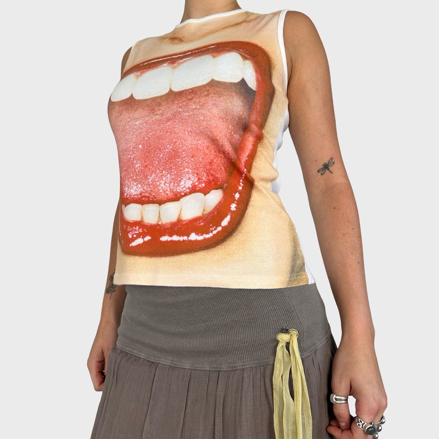 Rare Desigual Screaming Mouth Print Tank Top - M