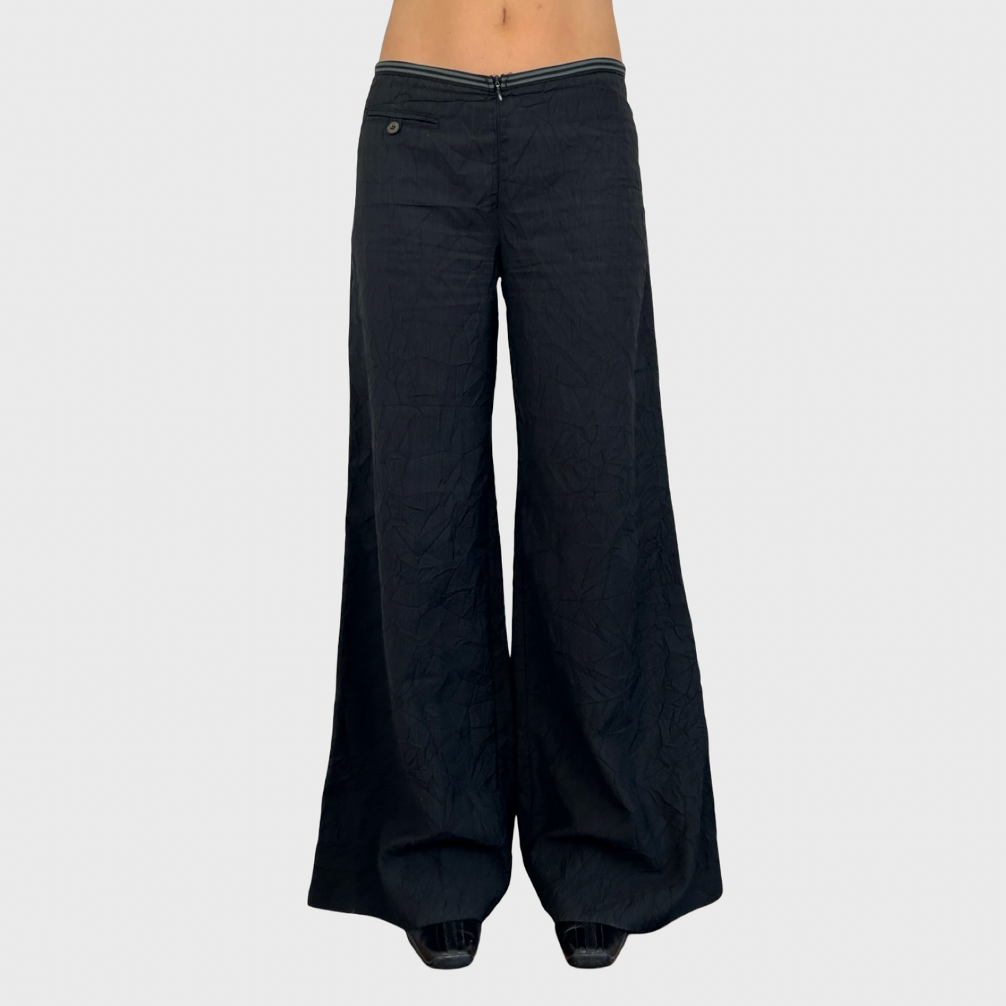 Cop Copine Black Lightweight Crinkle Trousers - M/L