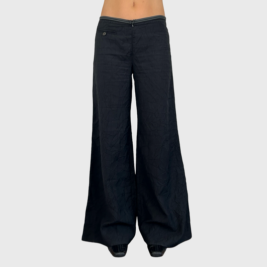 Cop Copine Black Lightweight Crinkle Trousers - M/L