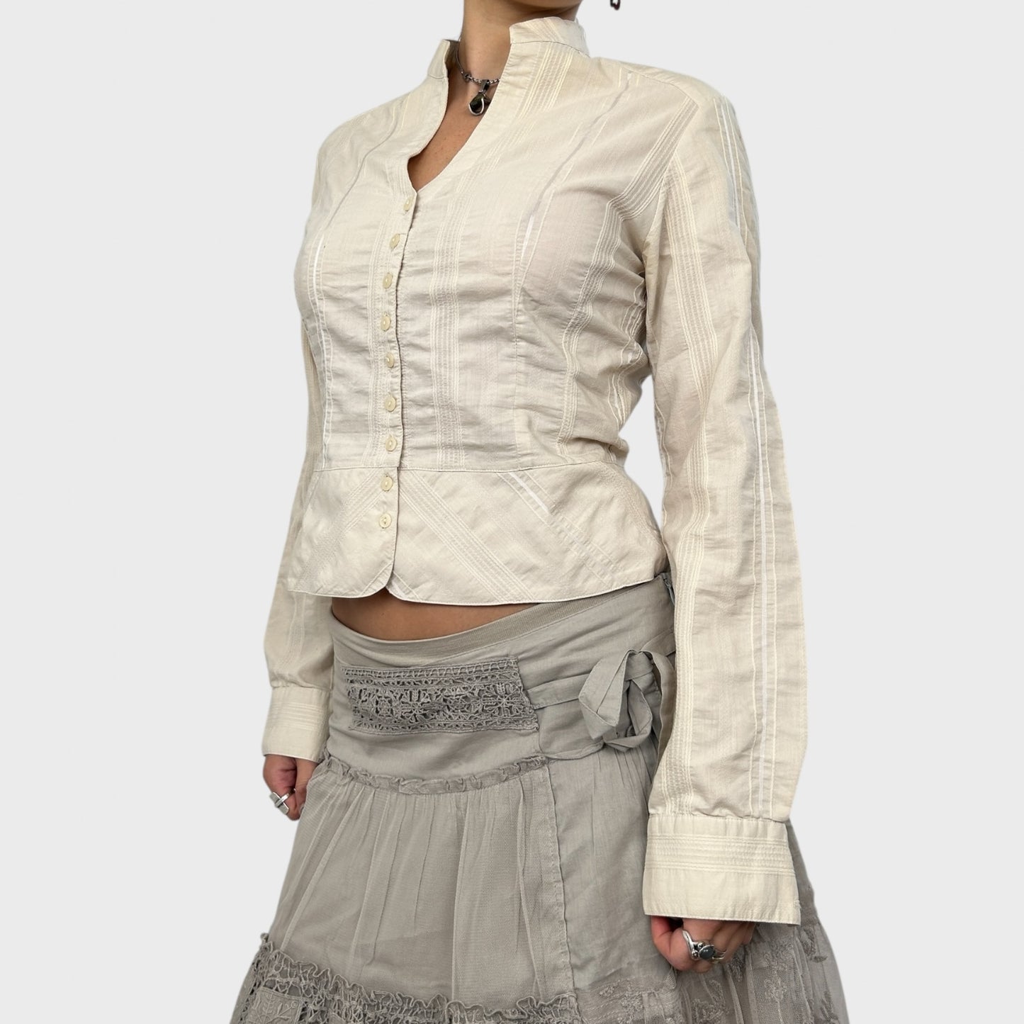 Pinstripe Button-Up Blouse - S