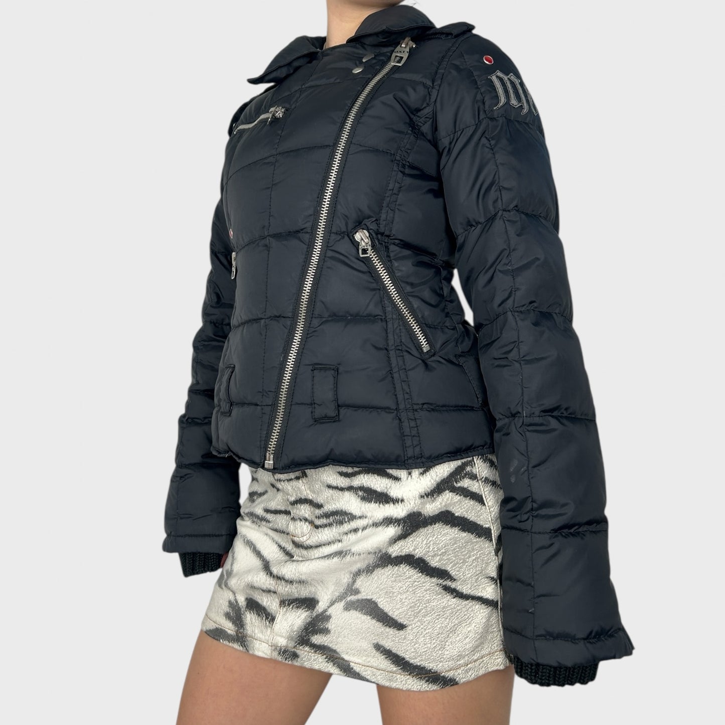 Miss Sixty Black Puffer Jacket with Asymmetric Zip - M