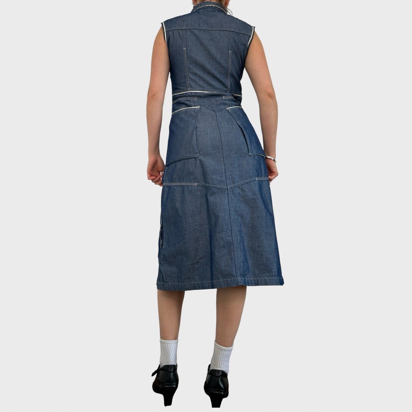 Vintage Denim Zip Up Dress - S