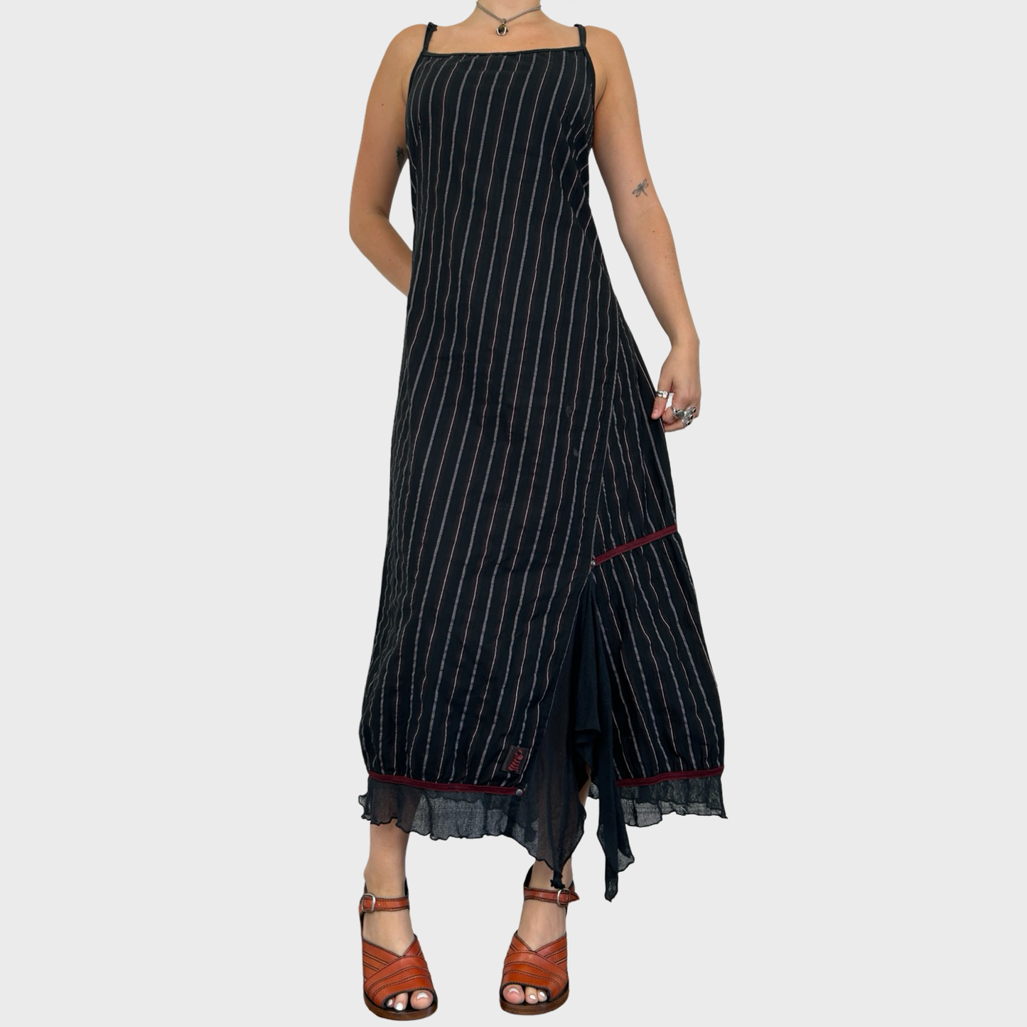 Cop Copine Asymmetric Black Striped Maxi Dress - L