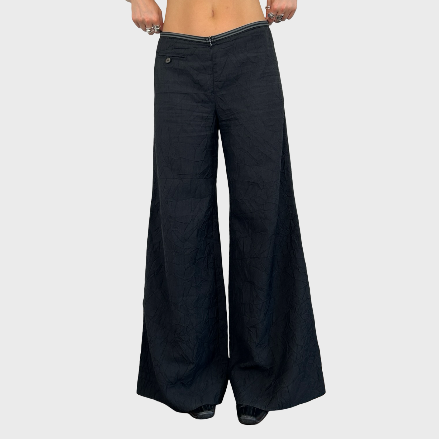 Cop Copine Black Lightweight Crinkle Trousers - M/L