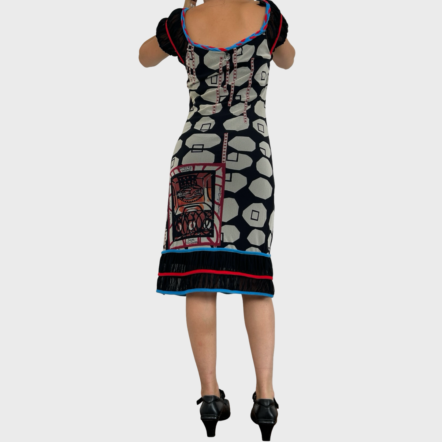 Save The Queen Graphic Print Mesh Midi Dress - L/XL