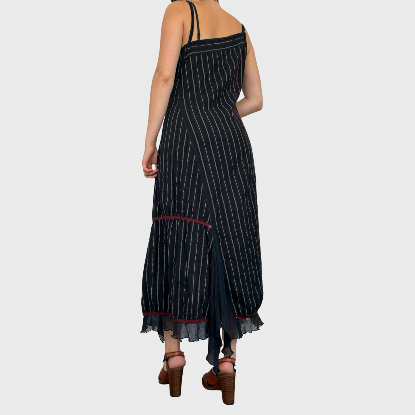 Cop Copine Asymmetric Black Striped Maxi Dress - L