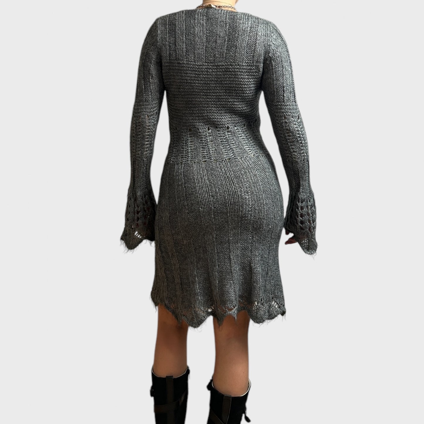 Grey Italian Vintage Mohair Knitted Midi Dress