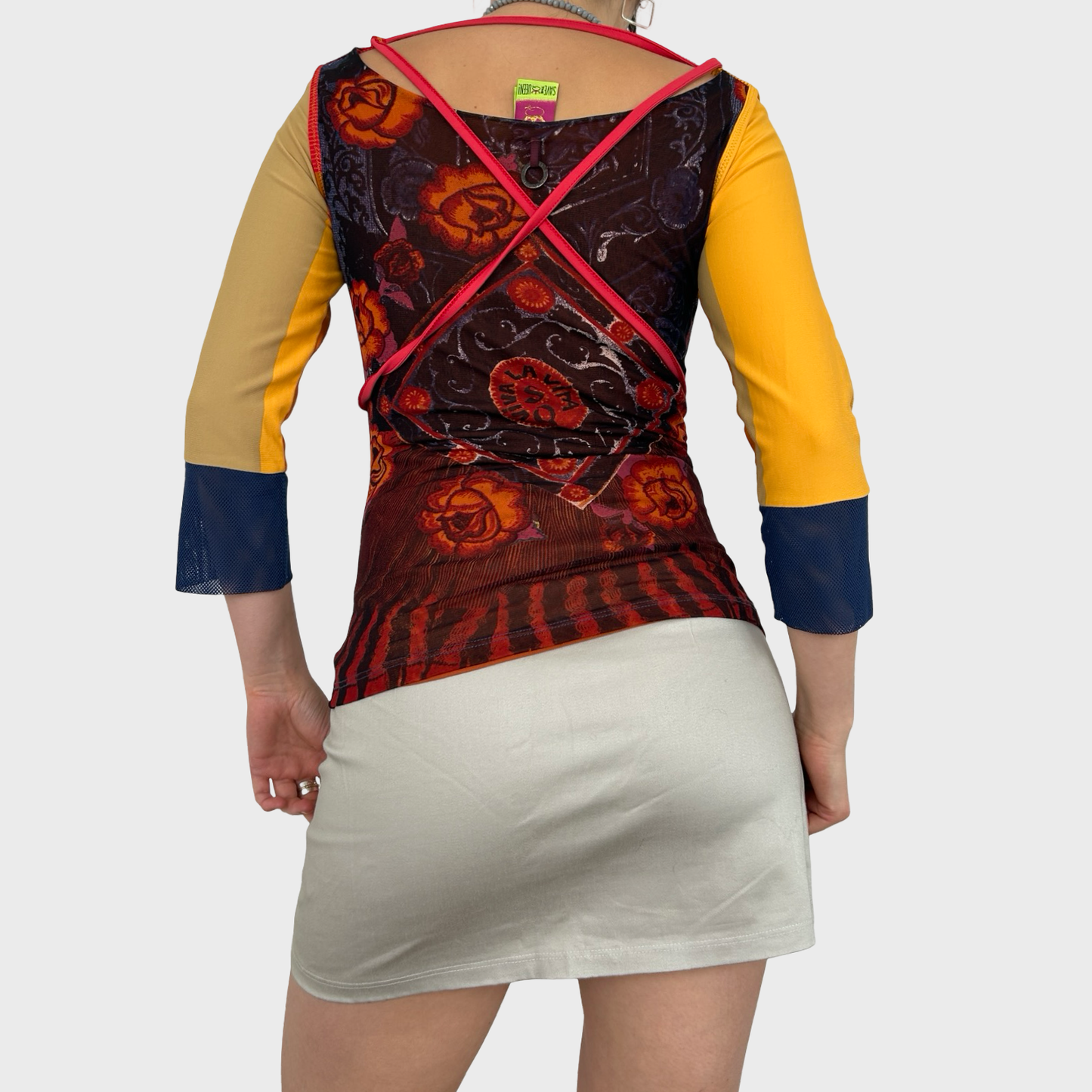 Save the Queen Graphic Face Print Mesh Top - S/M