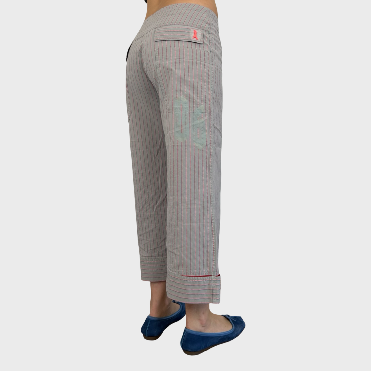 Cop Copine Grey & Pink Stripe Capri Trousers - M