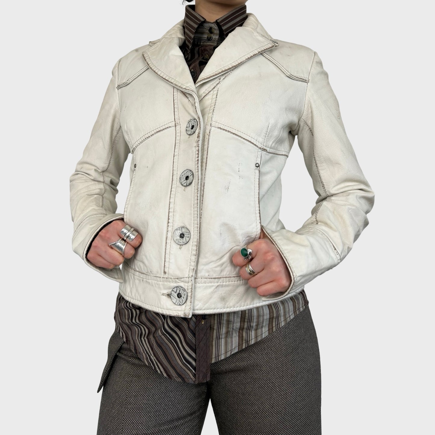 Miss Sixty White Faded Leather Jacket - S