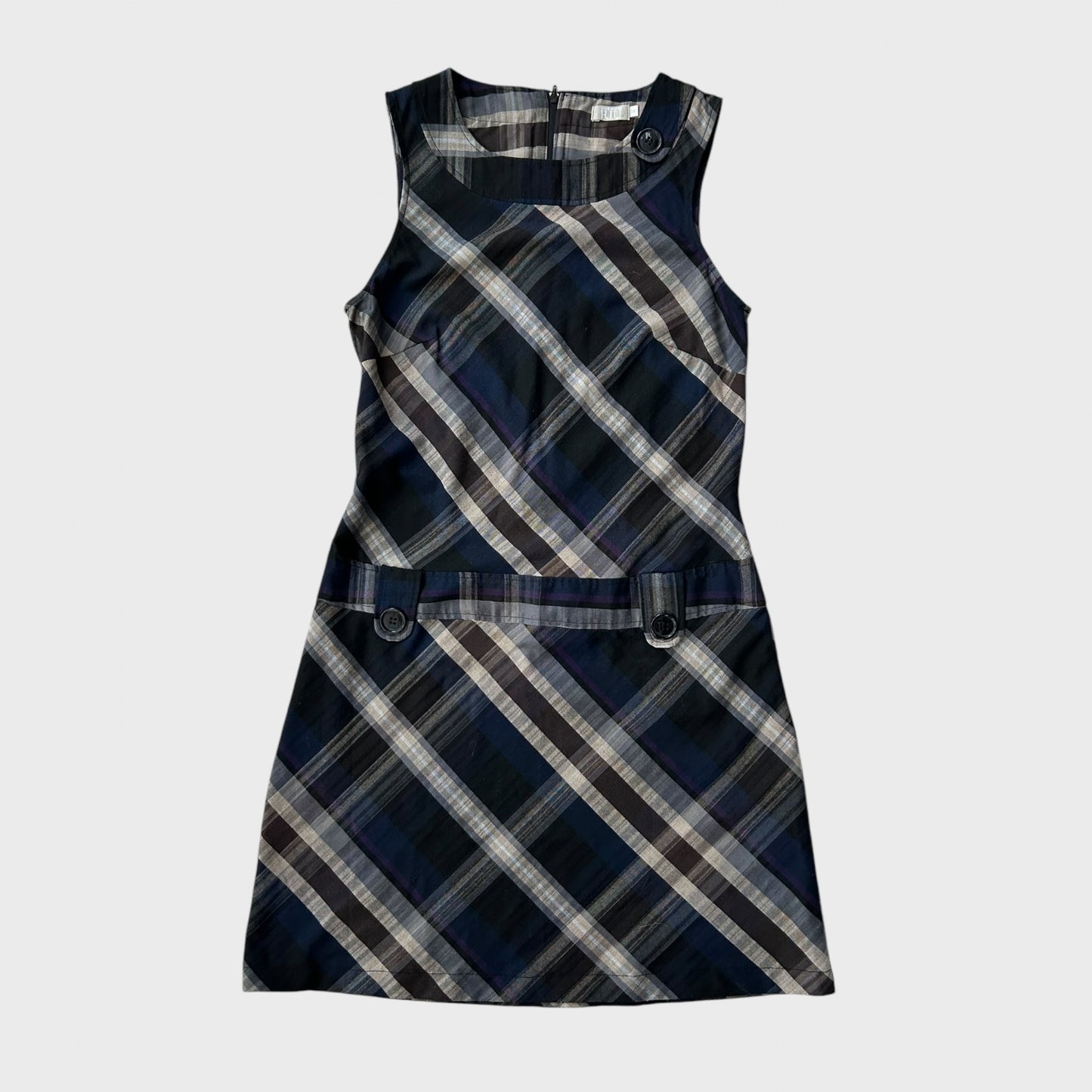 Checkered/Plaid Navy and Grey Mini Dress