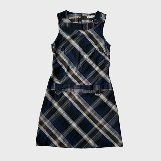 Checkered/Plaid Navy and Grey Mini Dress