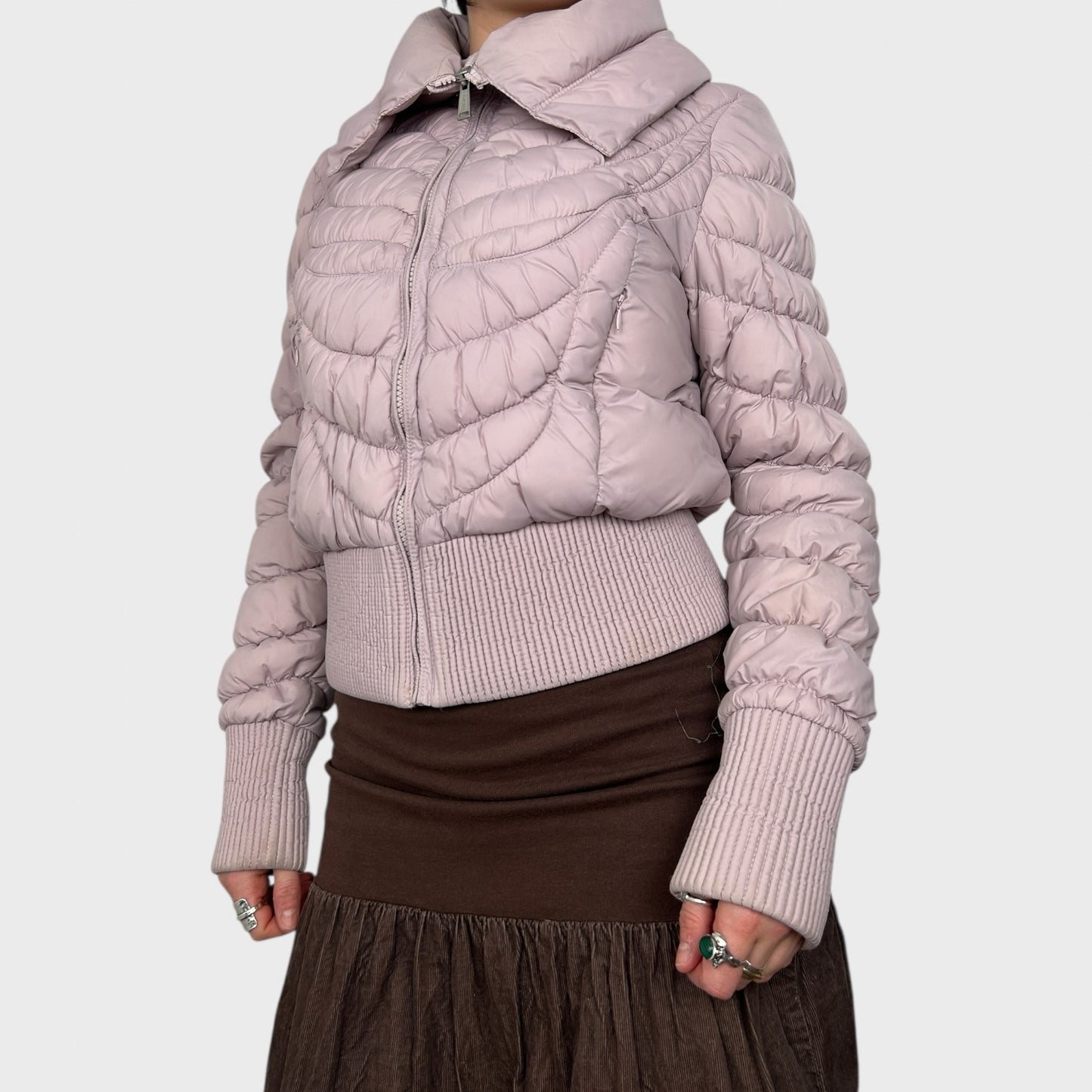 Vintage Baby Pink Puffer Bomber Jacket - S/M