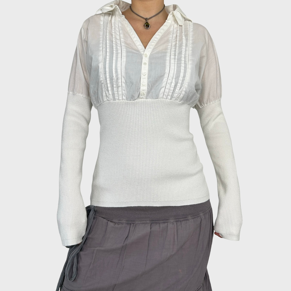 Cop Copine Bi-Material White Stretch Shirt - M/L