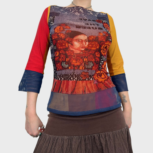 Save the Queen Graphic Face Print Mesh Top - S/M