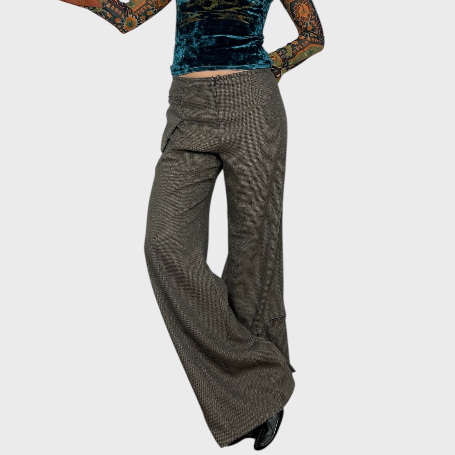 Cop Copine Speckled Wide Leg Pouch Trousers - L