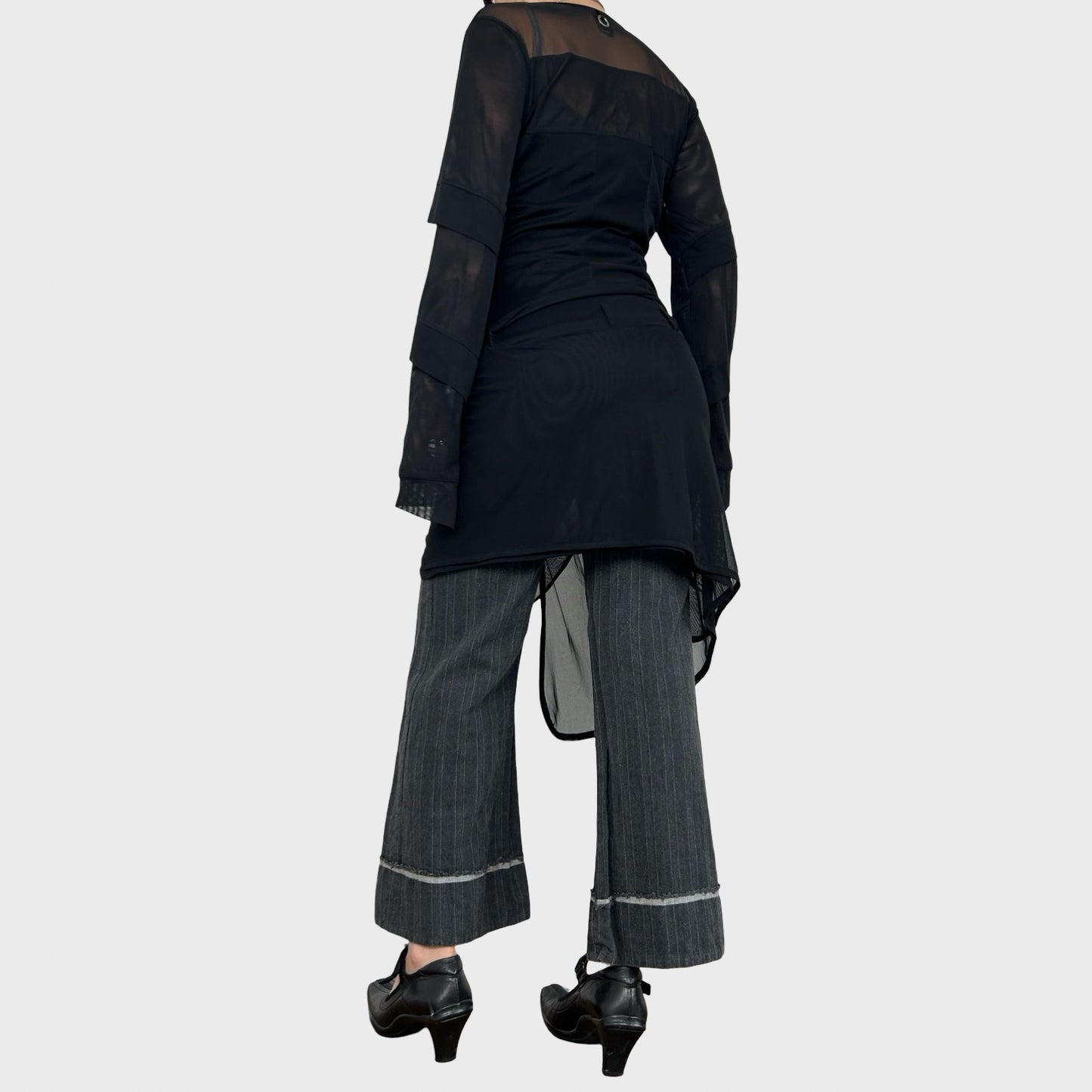 Save the Queen Asymmetric Mesh Long Sleeve Dress - M