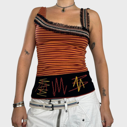 Save the Queen Striped One Shoulder Top - S/M