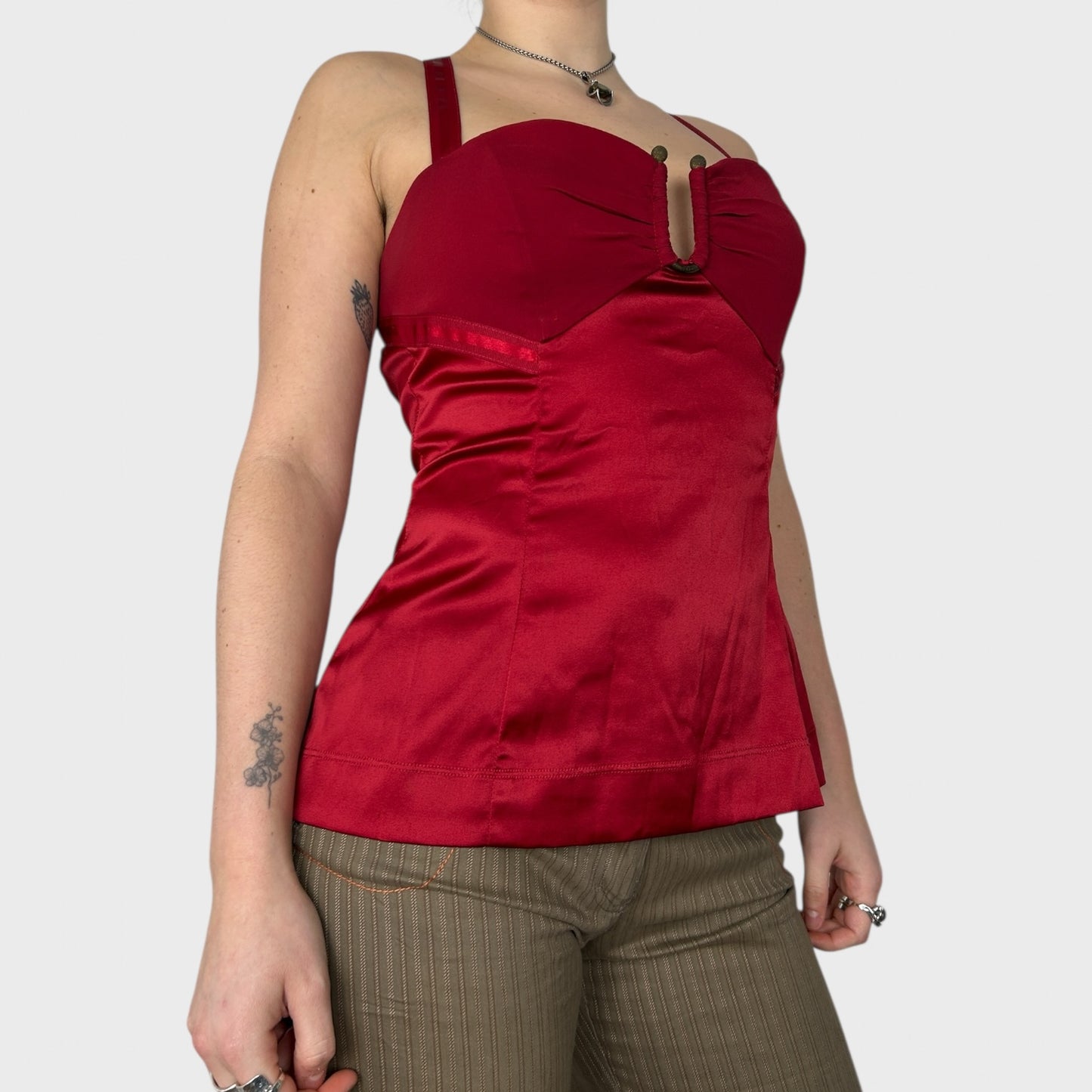 Roberto Cavalli Red Silk Halter Neck Top - M