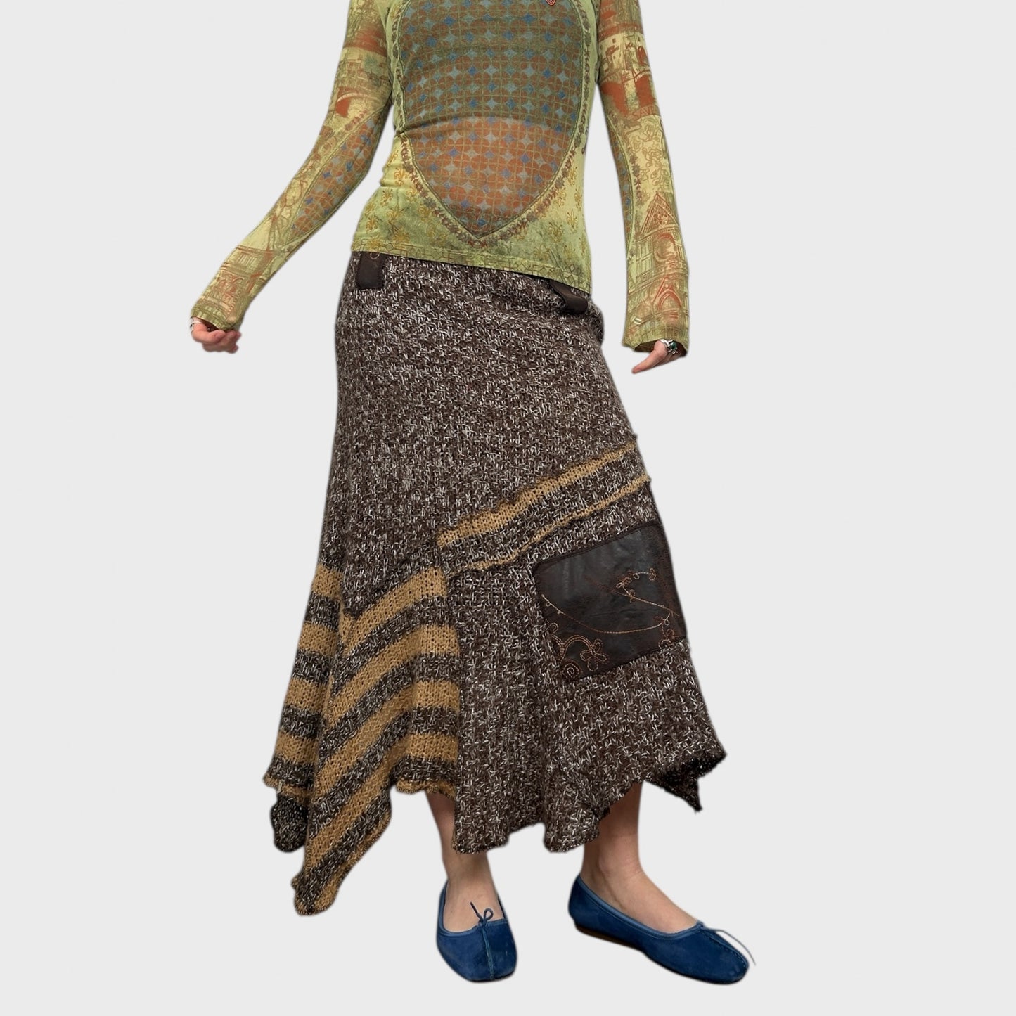 Vintage Knit Brown Maxi Skirt - S