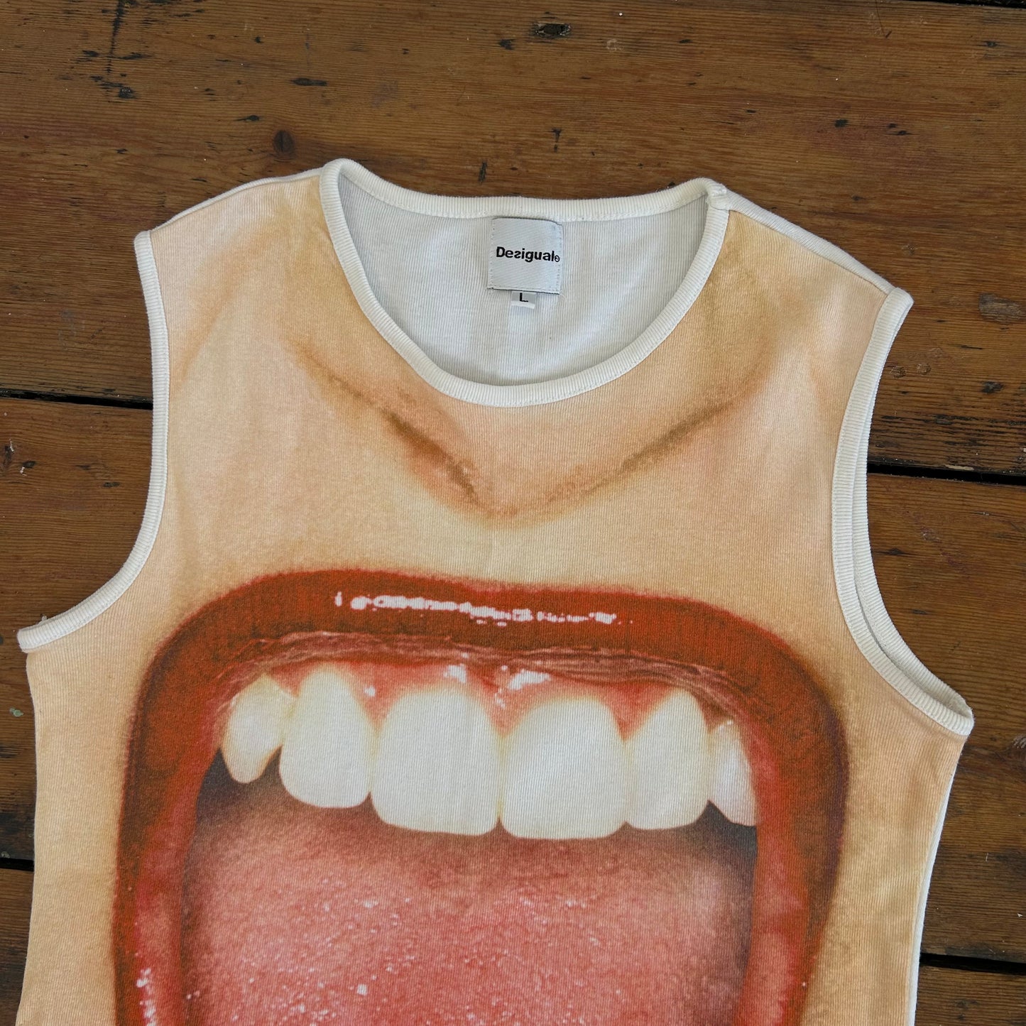 Rare Desigual Screaming Mouth Print Tank Top - M