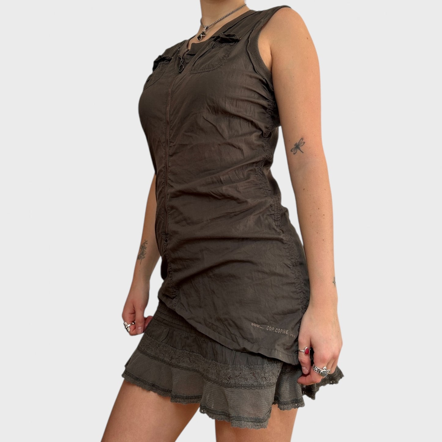 Cop Copine 2-in-1 Khaki Dress Top