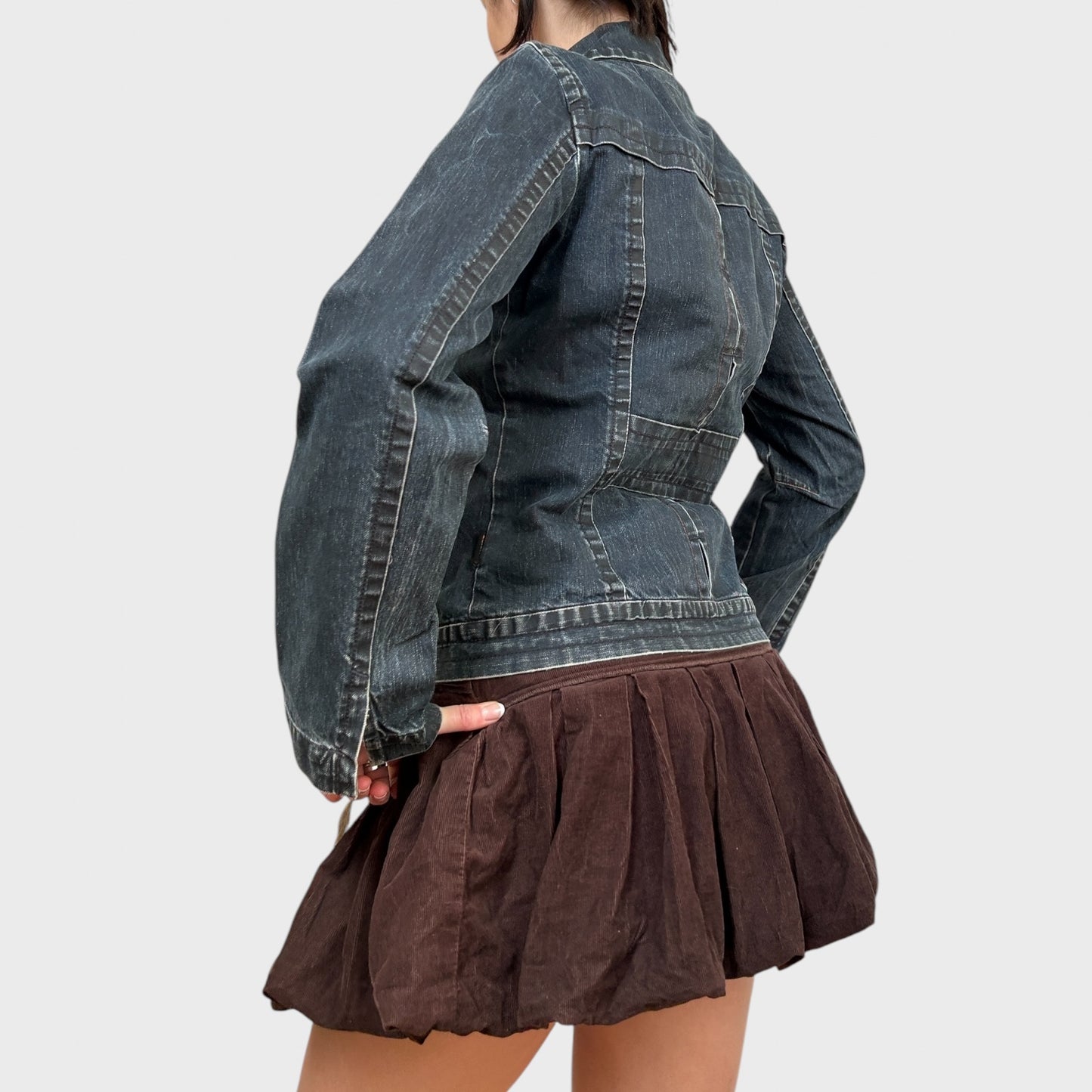 Denim Zip-Up Distressed Collared Jacket
