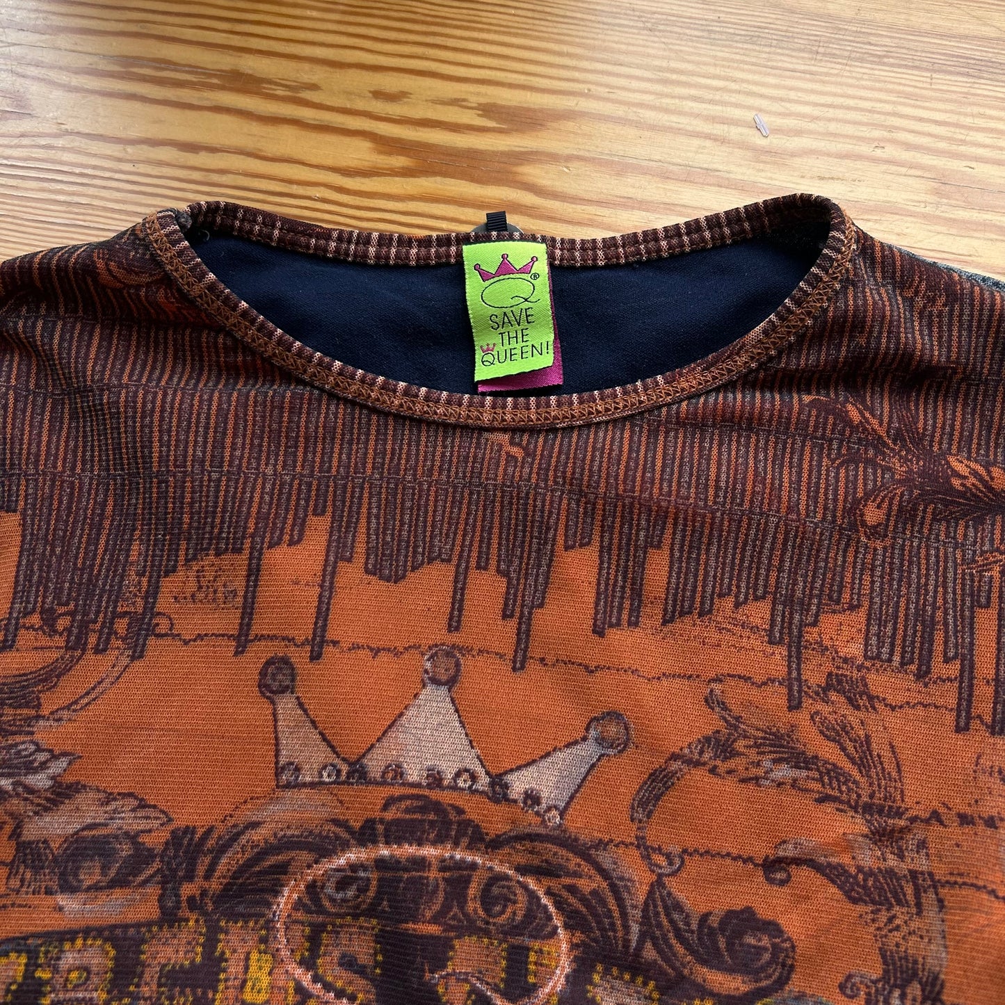 Save The Queen Graphic Mesh Long Sleeve Top - S