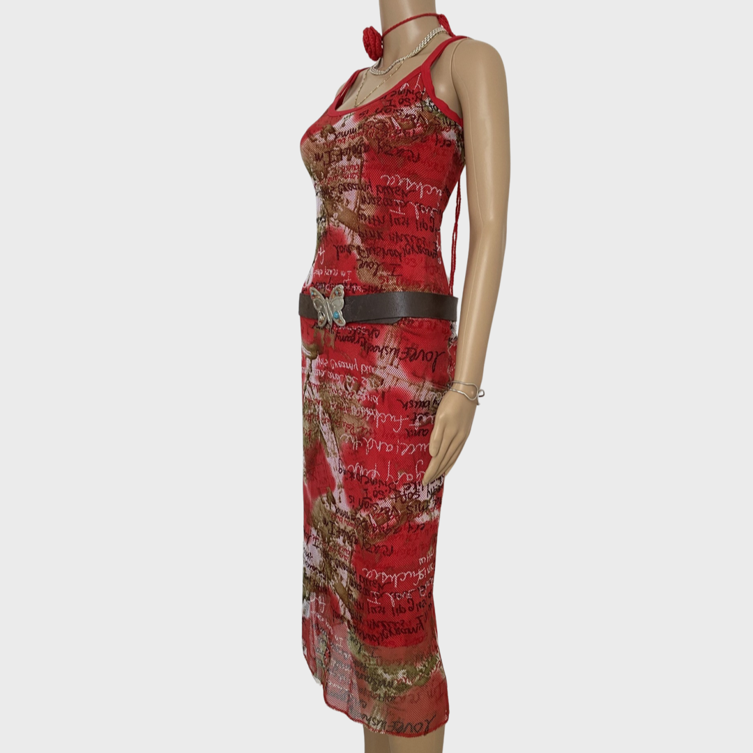 red double layered maxi dress
