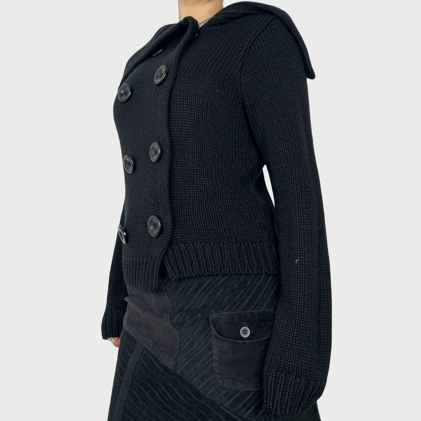 Black Chunky Button Knit Jumper - M