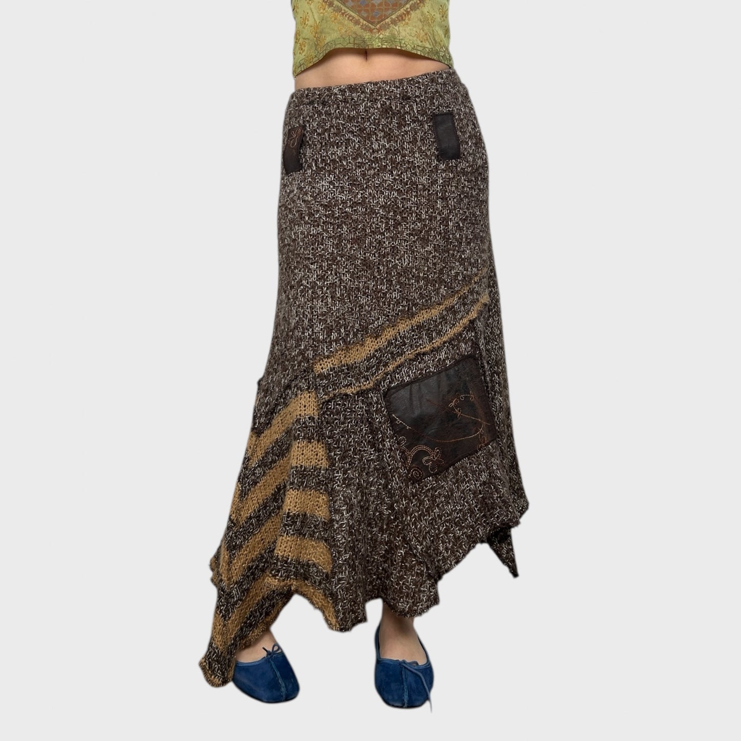 Vintage Knit Brown Maxi Skirt - S