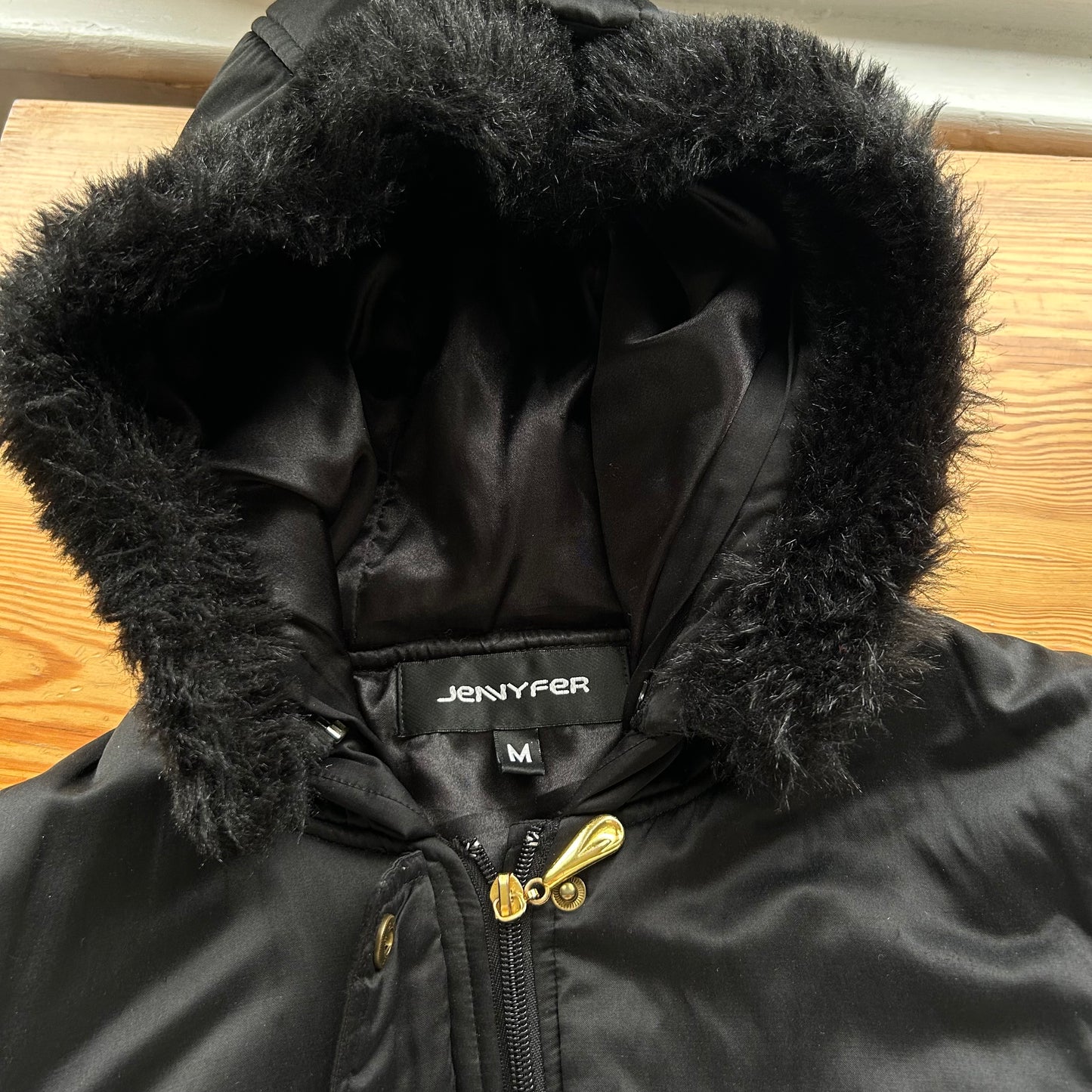 Black Jennyfer Cropped Faux Fur Trim Bomber Jacket - S