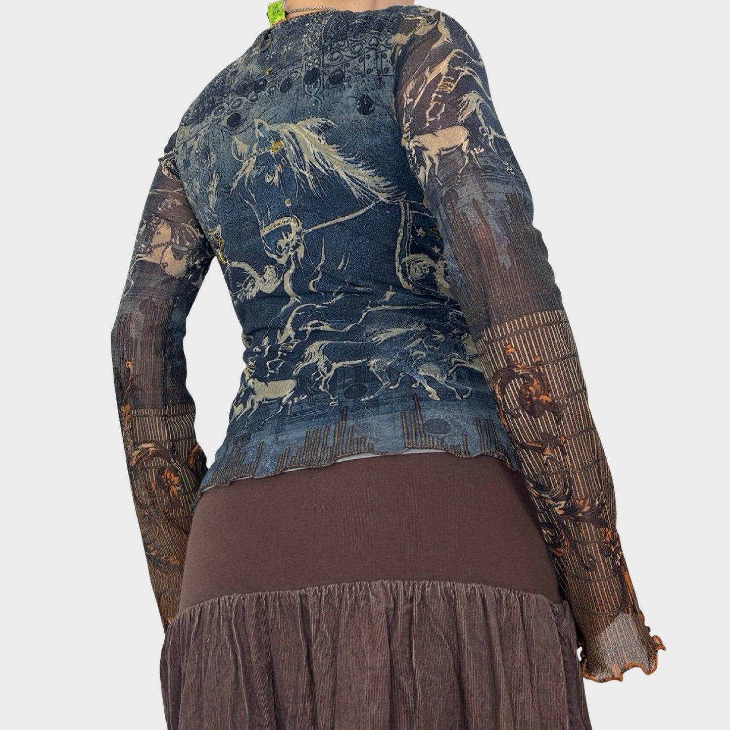 Save The Queen Graphic Mesh Long Sleeve Top - S/M