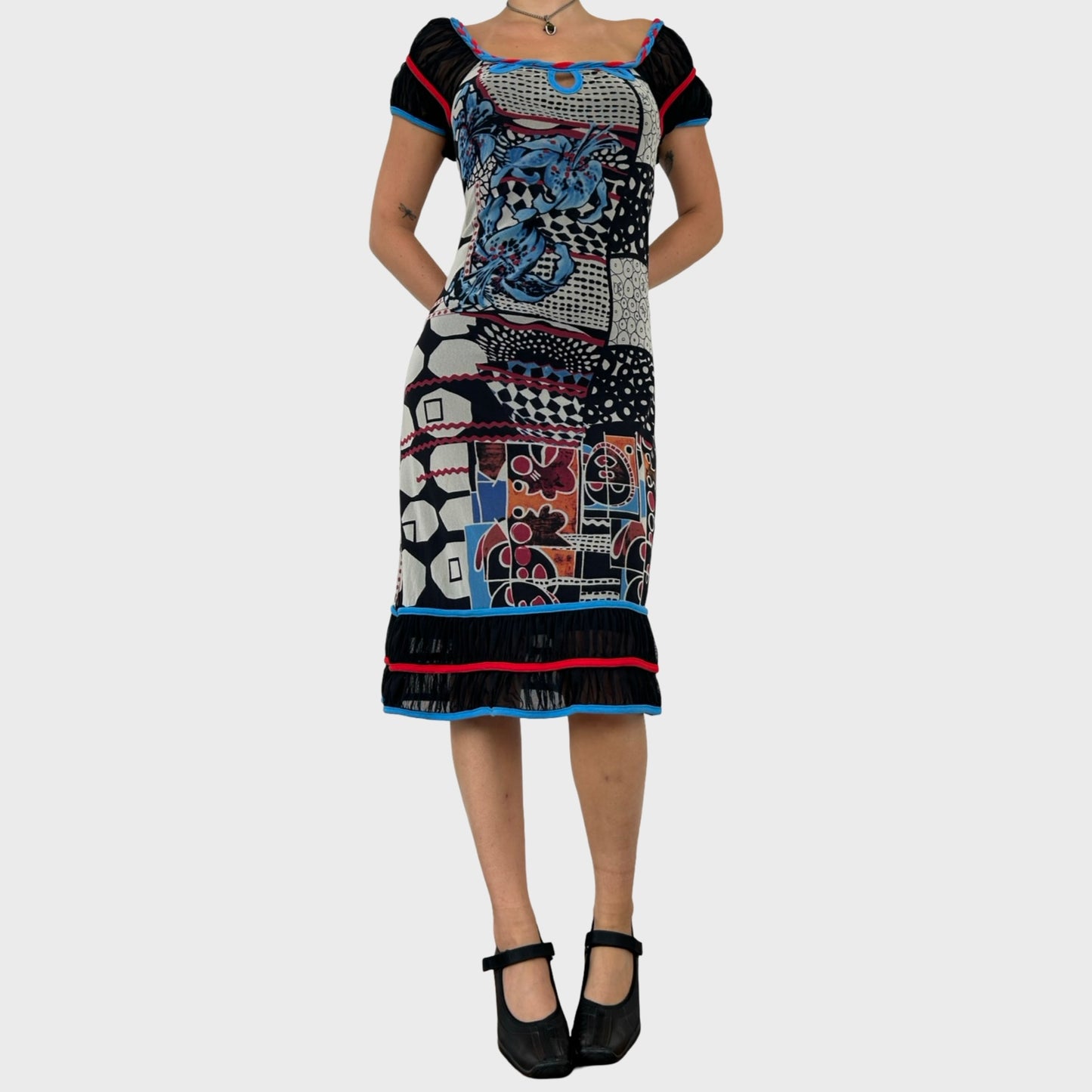 Save The Queen Graphic Print Mesh Midi Dress - L/XL