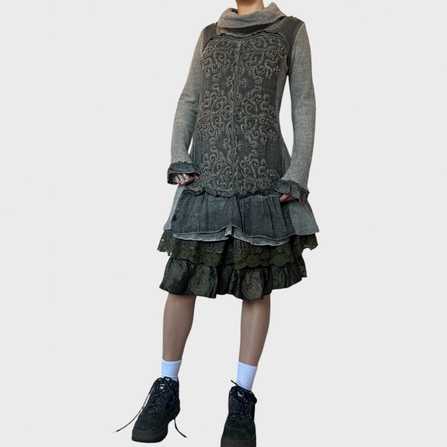 Vintage Grey Jumper Long-Sleeved Dress