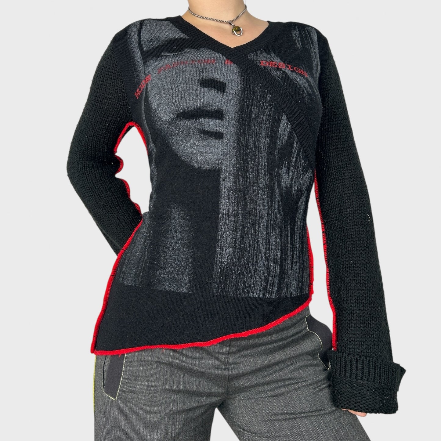 Graphic Face Print Knit Jumper - M