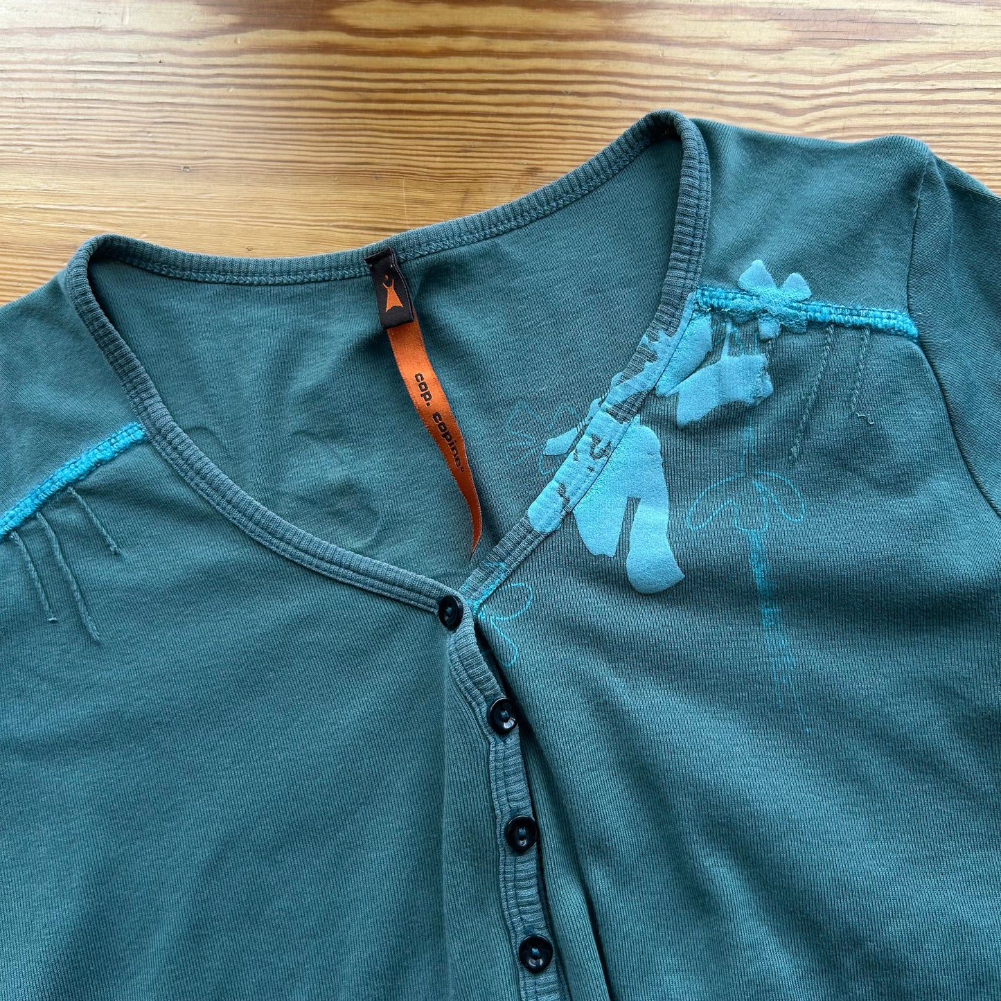 Cop Copine Turquoise Button V-Neck Top - S