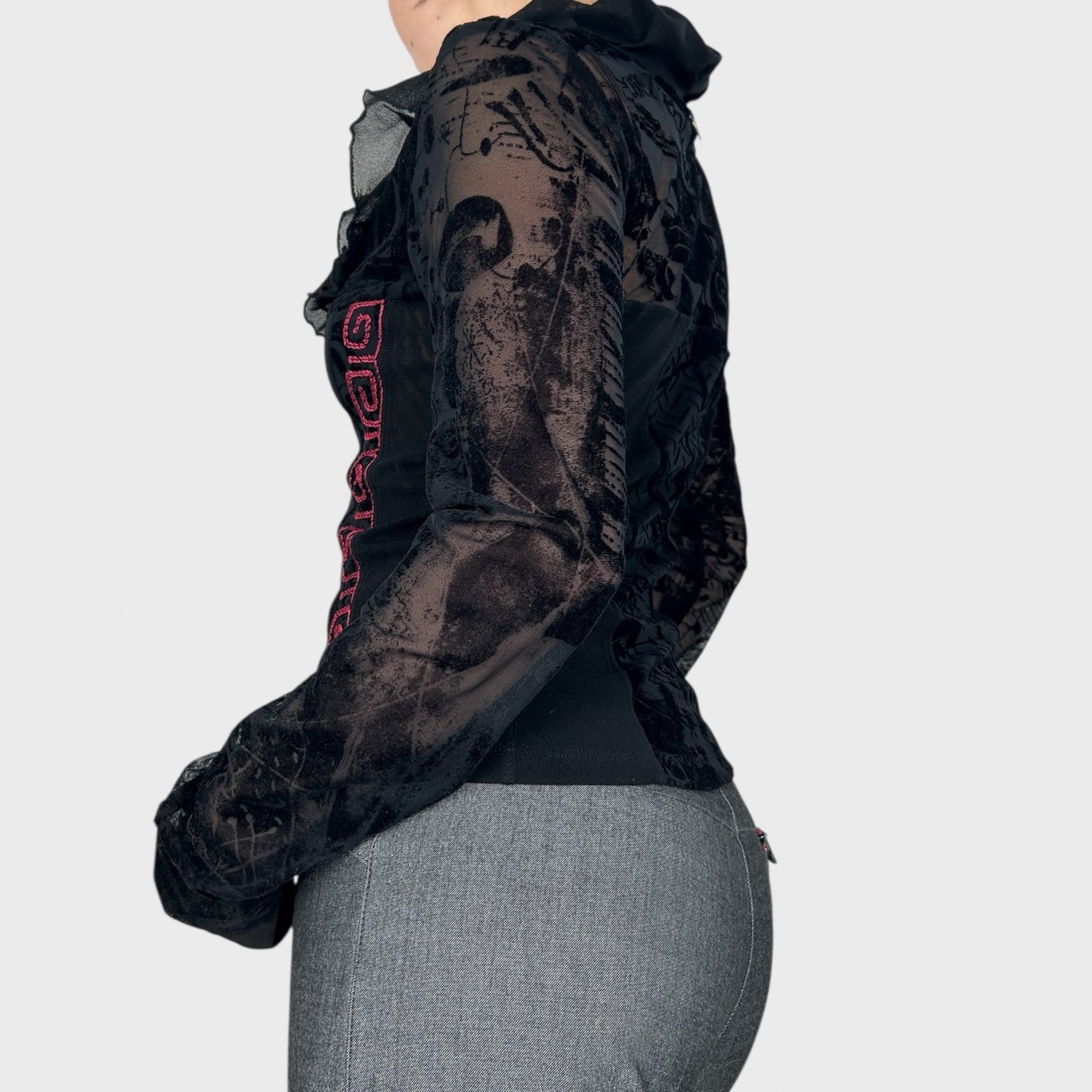 Save the Queen Double-Zip Long Sleeve Mesh Top