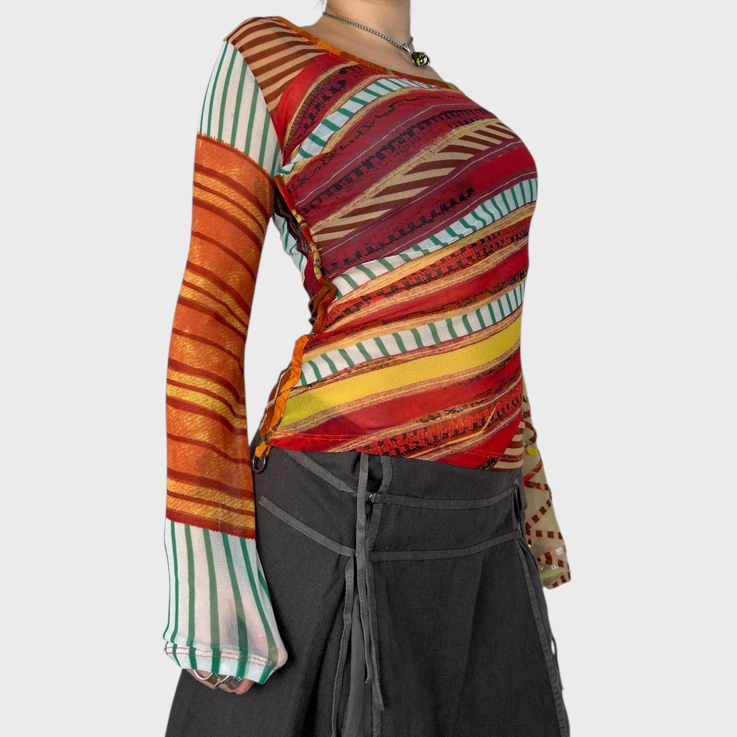 Save the Queen Graphic Mesh Long Sleeve Top - M