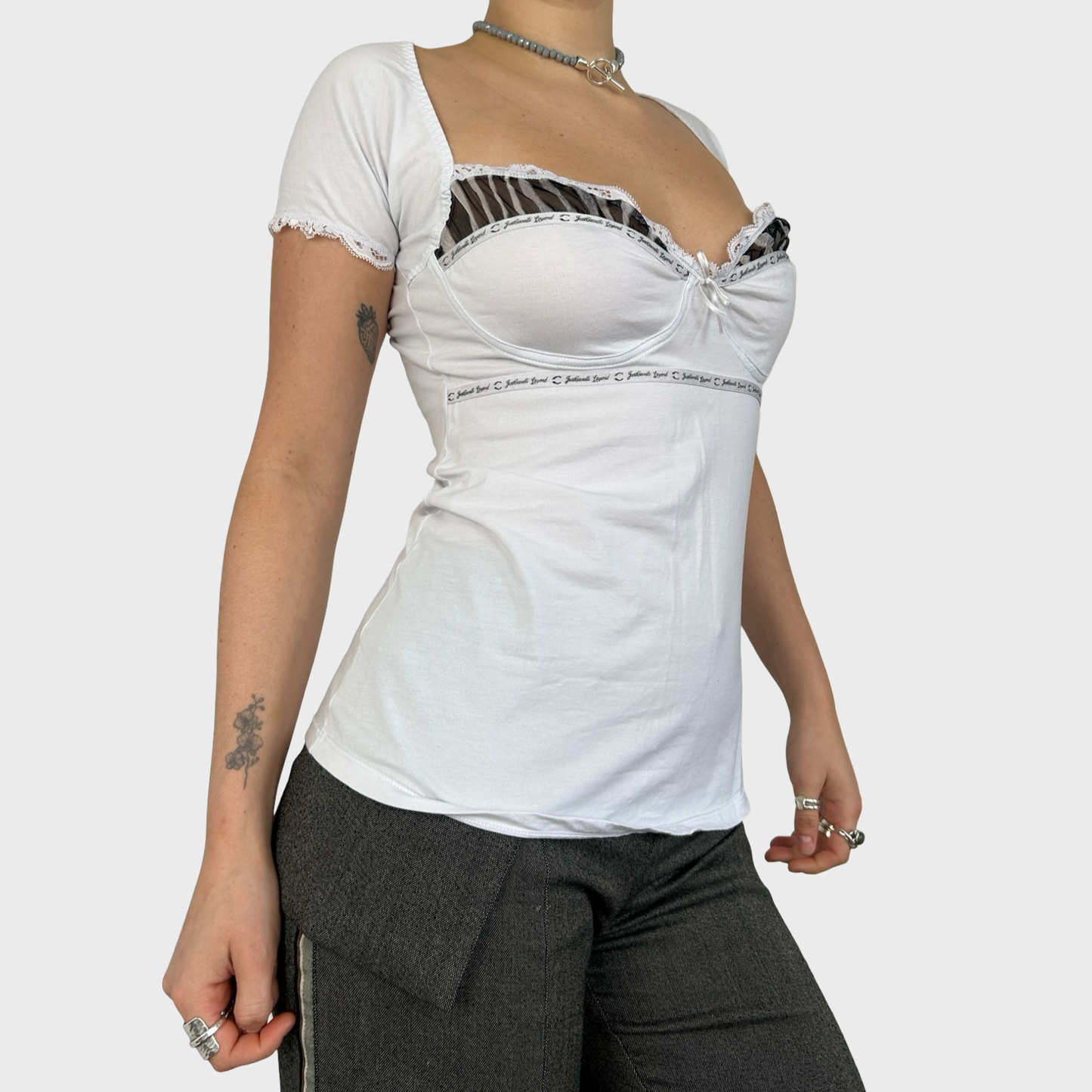 Roberto Cavalli White Cap Sleeve Bustier Style Top - M/L