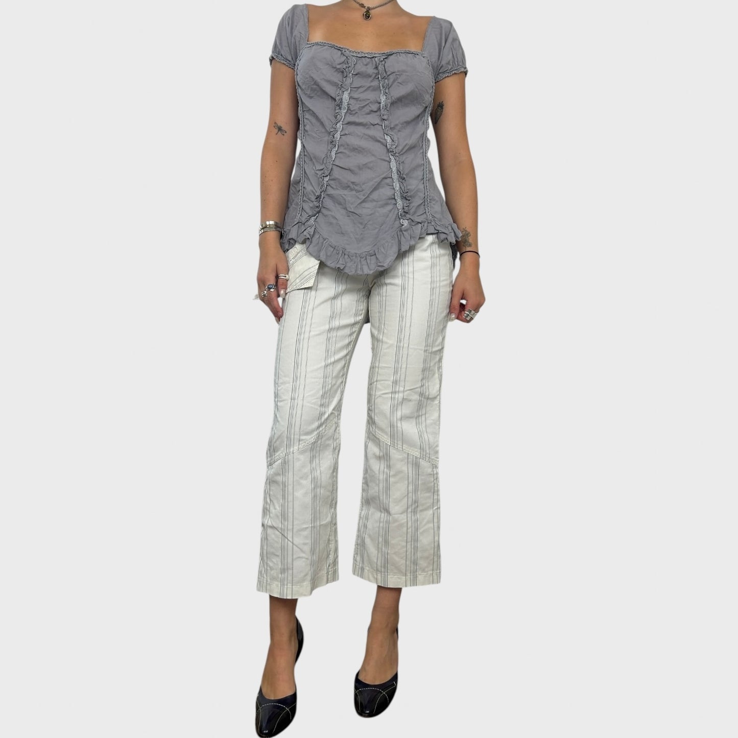 Striped Pocket Capri Trousers - S/M