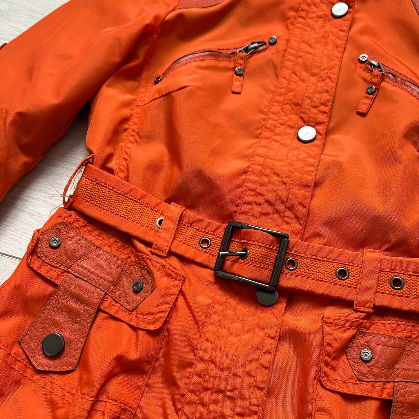 Roberto Cavalli orange tech moto jacket