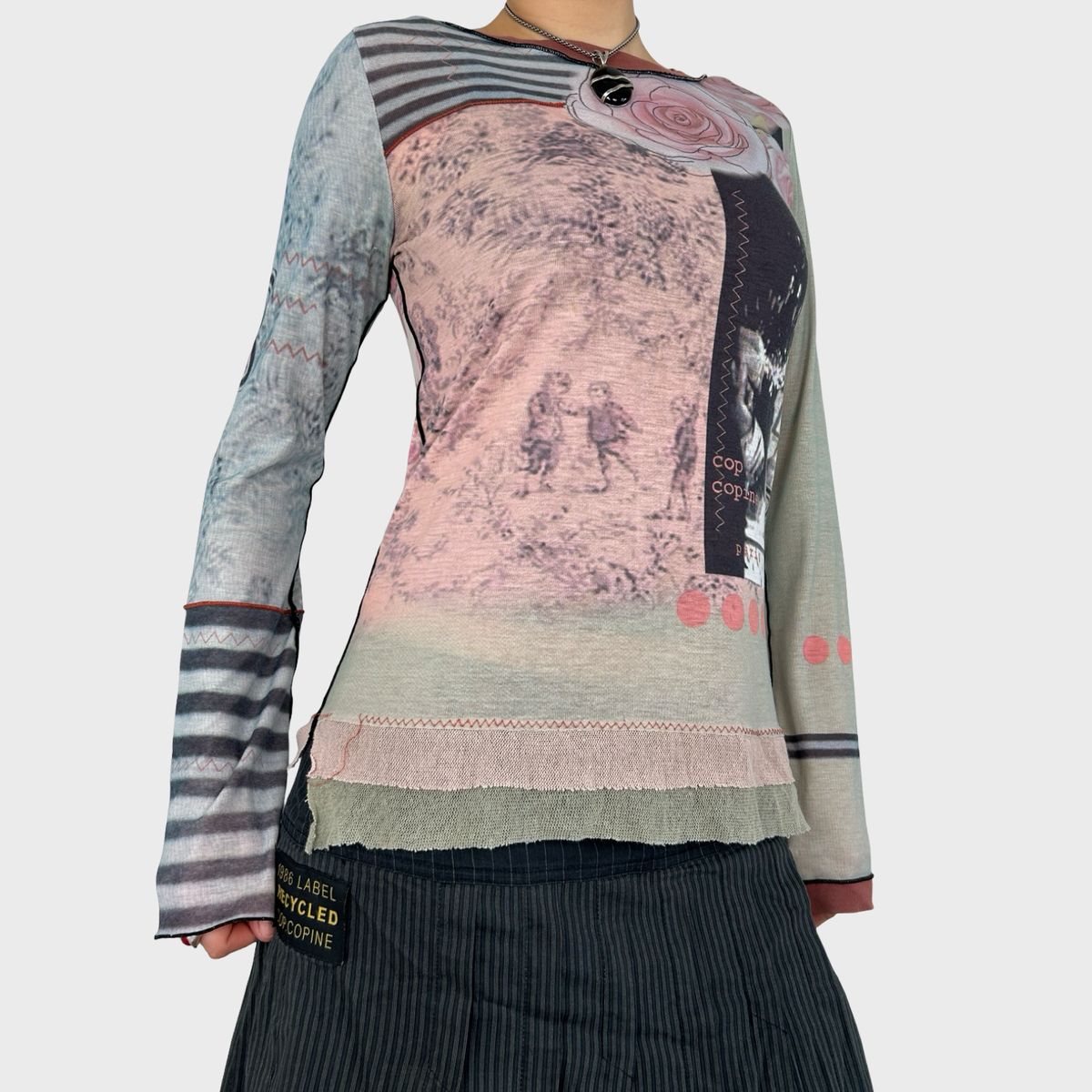 Cop Copine Graphic Mesh Long Sleeve Top - M