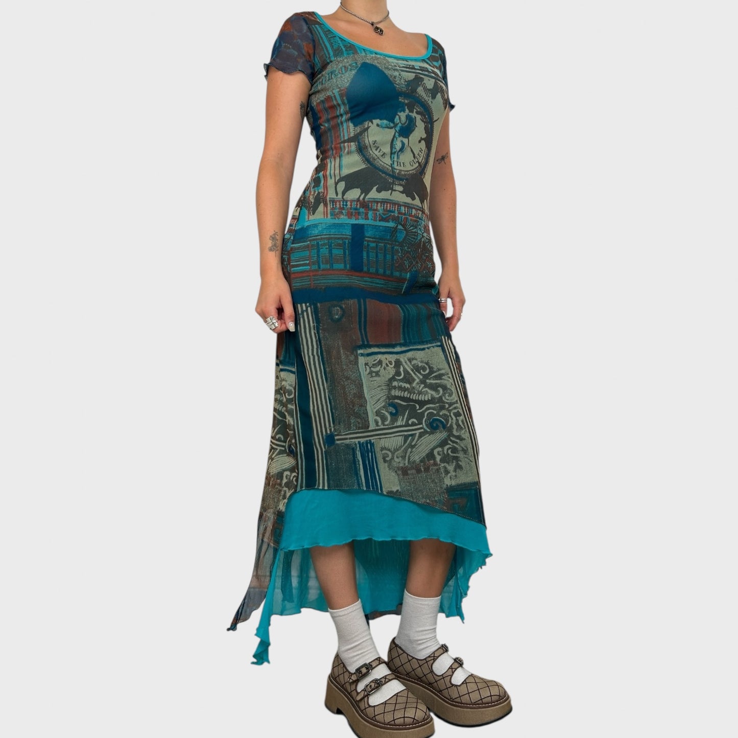 Save the Queen Graphic Mesh Maxi Dress - S/M