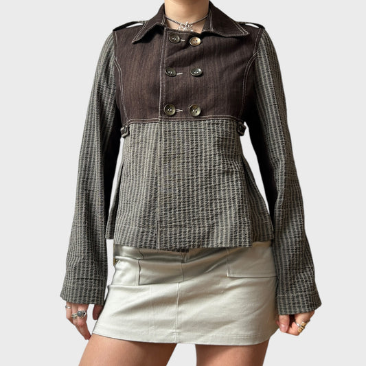 Striped Button-Up Double-Breasted Jacket